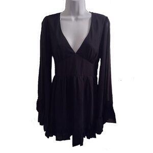 Rare Dolls Kill Widow Goth Solid Black Dreams Unwind Bell Sleeve Dress